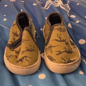 Carter's Dinosaur Print Slip-On Fabric Shoes Green and Blue Kids 5 Casual Flat